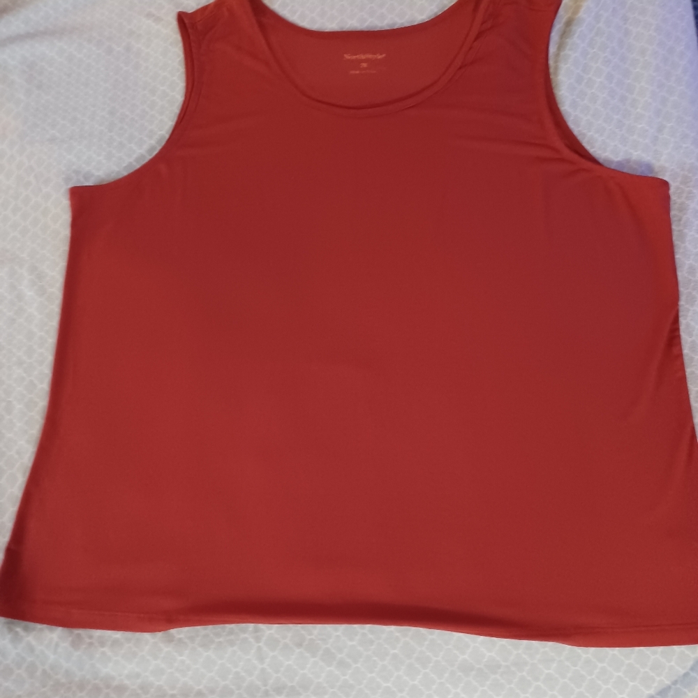 NORTH STYLE Womens Plus 2X Sleeveless Red Polyester Blend Tank Top stretch